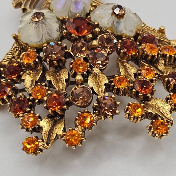 Vtg Signed Florenza Brooch Flower Spray Pin Victorian Revival Hollywood Regency - Picture 6 of 15